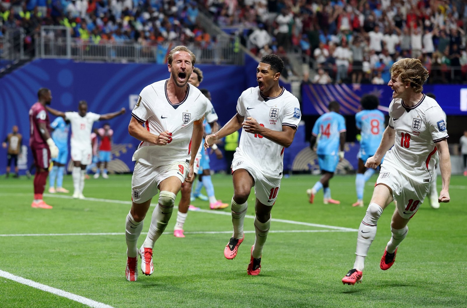 Harry Kane, England vs DR Congo World Cup 2026, Kane brace England DR Congo, Belgium Senegal 3-2 extra time, Tielemans penalty World Cup, Kane 13 World Cup goals, England Belgium Round of 16 2026, Kane passes Pele World Cup goals