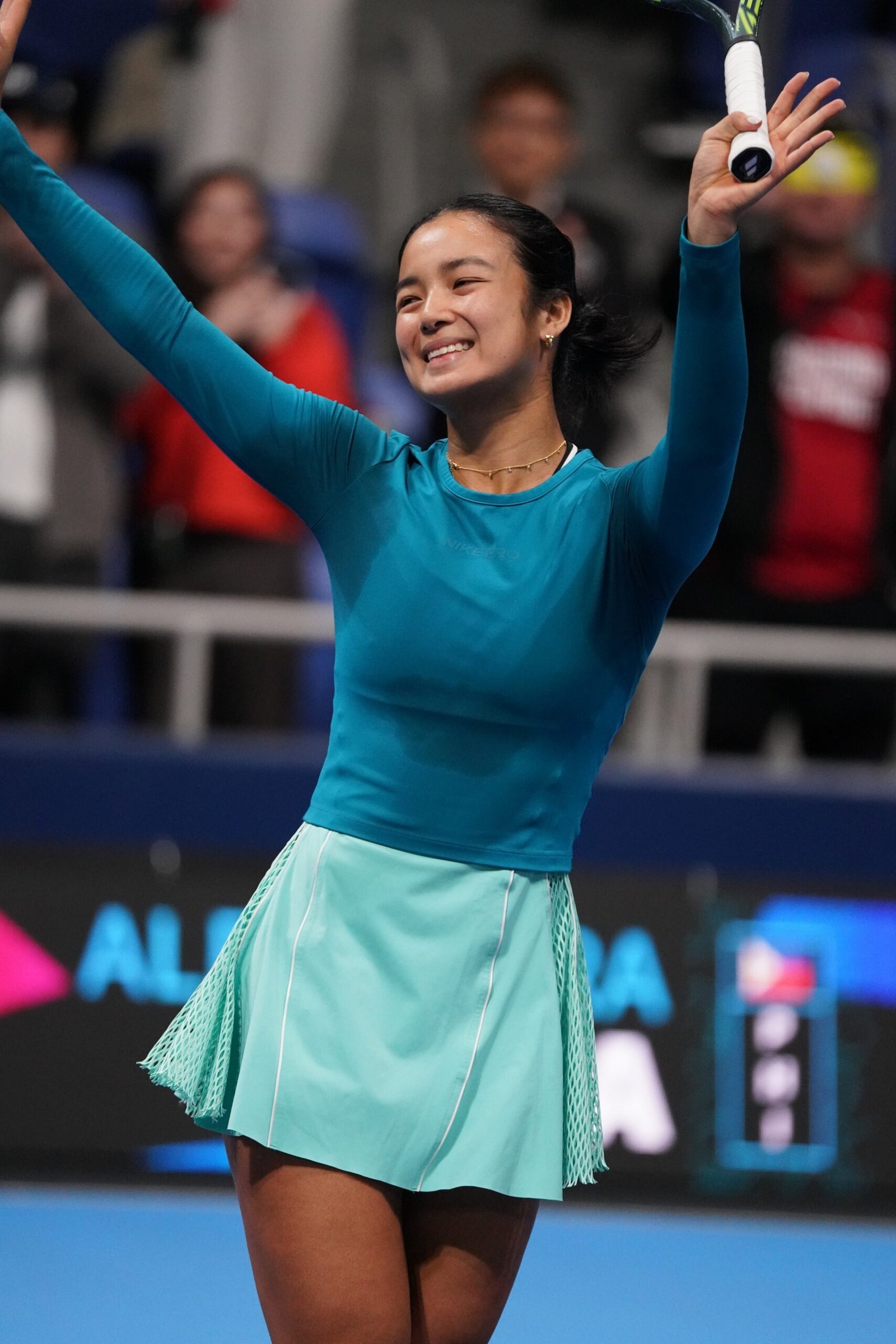 Alex Eala storms back from a set down to beat Talia Gibson and reach the Tokyo quarter-finals